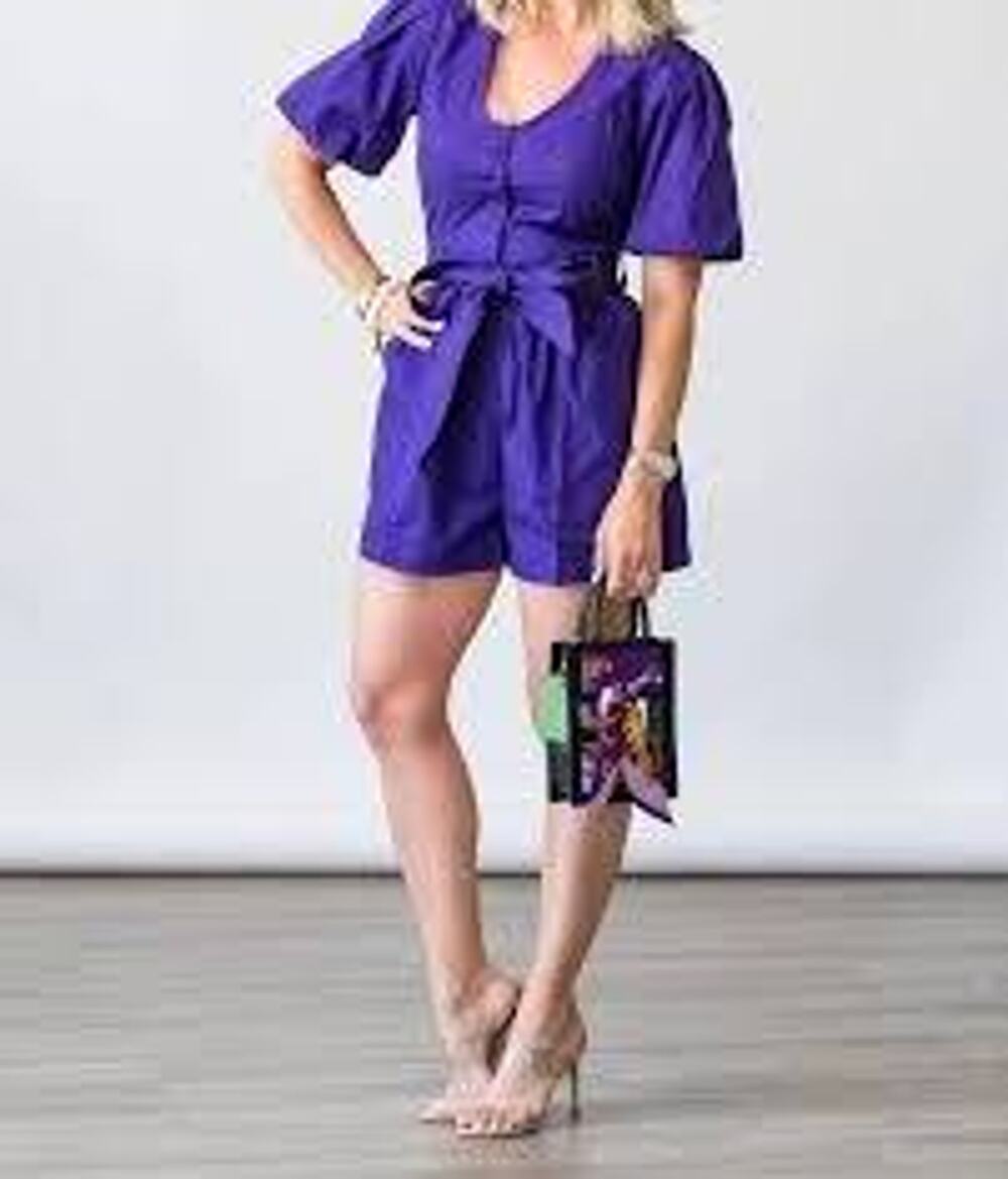 Marie Oliver Devin Romper Petunia Purple Cotton NWT 6 VNeck Ruffle Jumpsuit Chic
